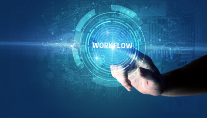 Hand touching business concept button