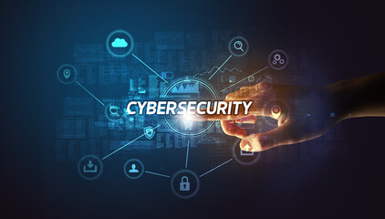 Hand touching cybersecurity button concept concept