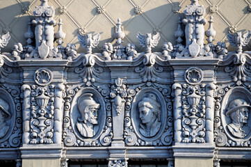 Architectural details on the El Capitan theatre in Hollywood area of Los Angeles California.