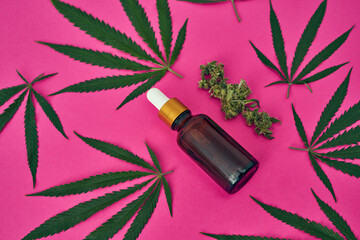 Leaves and buds of marijuana with cannabinoid oil