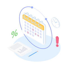 Calendar, plan, presentation, infographic, schedule. Isometric vector illustration flat design isolated. 