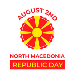 North Macedonia Republic Day typography poster. National holiday on August 2. Vector template for banner, postcard, flyer, sticker, etc