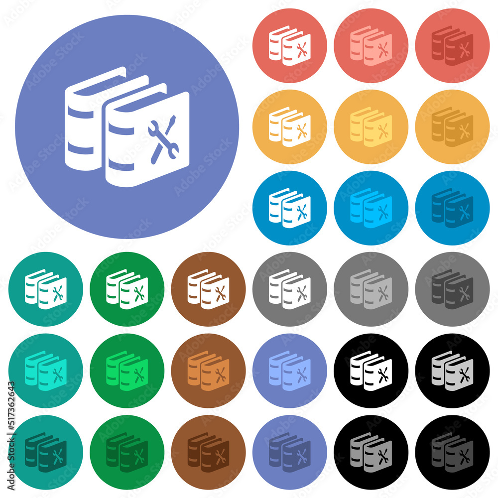 Poster user guide with wrench and screwdriver round flat multi colored icons