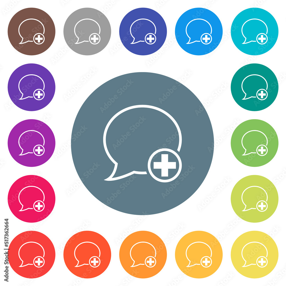 Poster add new message outline flat white icons on round color backgrounds