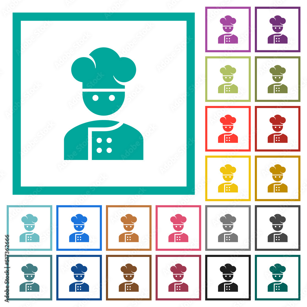 Poster chef flat color icons with quadrant frames