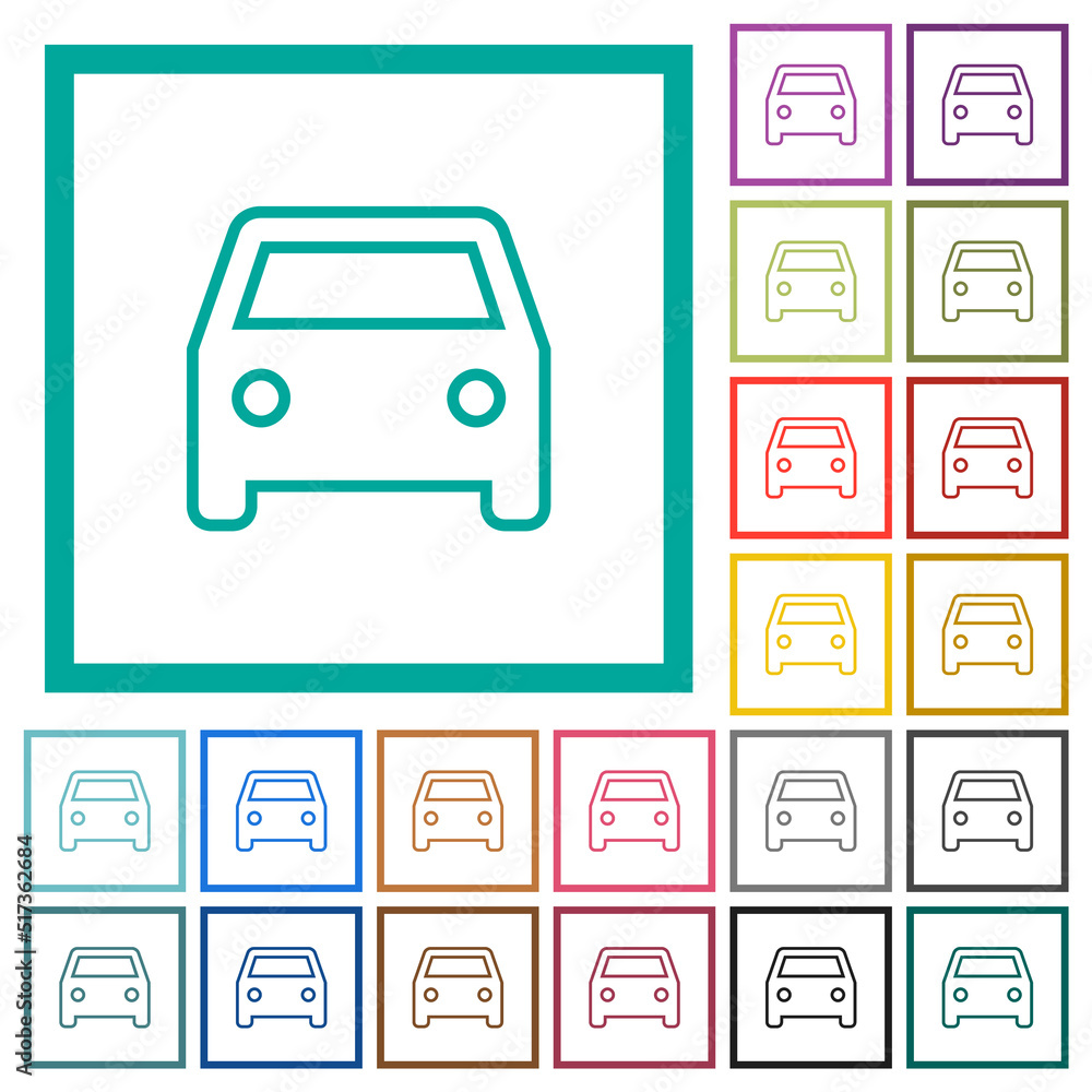 Poster single old car front view outline flat color icons with quadrant frames