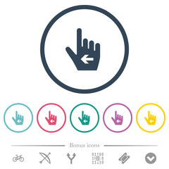Hand cursor left solid flat color icons in round outlines