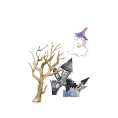 ハロウィン、枯木とお城