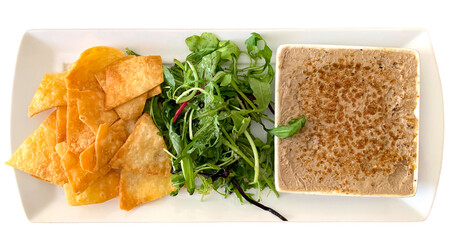 Pate from the liver with arugula and chips