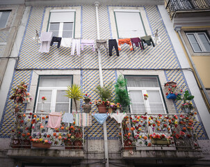 Wiszące pranie Lizbona Portugalia - obrazy, fototapety, plakaty