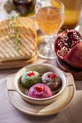 Assorted three types of pâté with a glass of homemade wine