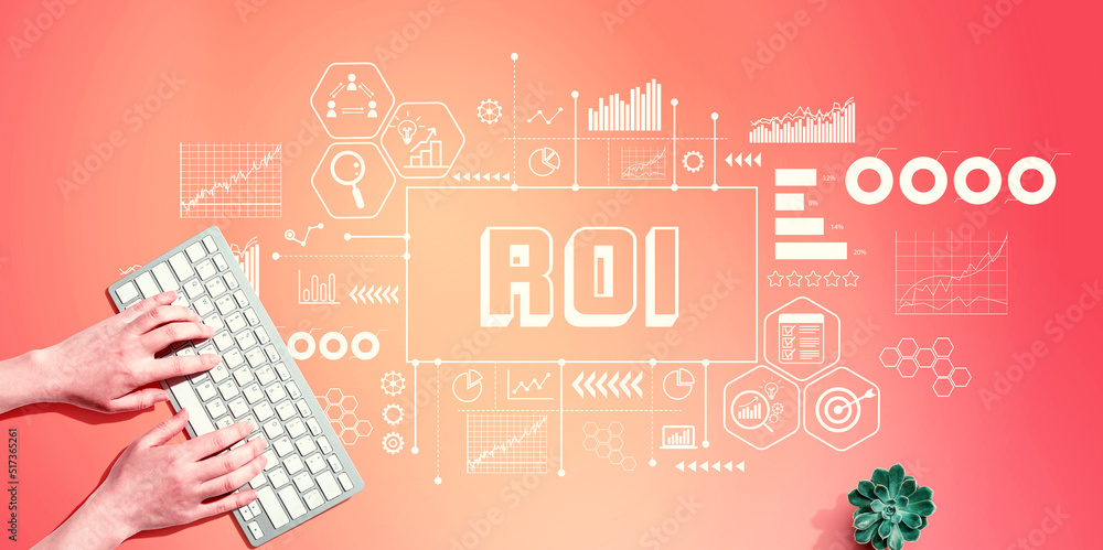 Poster roi theme with person using computer keyboard