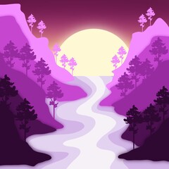 llustration of the purple mountains, digital art.