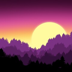 llustration of the purple forest, digital art.