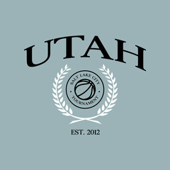 Basketball team state of Utah. Typography graphics for sportswear and apparel. Vector print design.