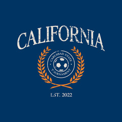 Soccer team California print design. Typography graphics for sportswear and apparel. Vector illustration.