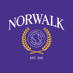 Baseball team Norwalk, California  print design. Typography graphics for sportswear and apparel. Vector illustration.