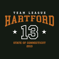 Hartford, Connecticut design for t-shirt. College tee shirt print. Typography graphics for sportswear and apparel. Vector illustration.