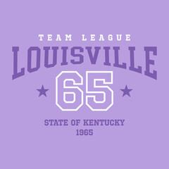 Louisville, Kentucky design for t-shirt. College tee shirt print. Typography graphics for sportswear and apparel. Vector illustration.