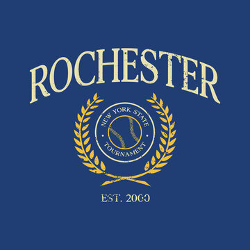 Baseball team Rochester, New York print design. Typography graphics for sportswear and apparel. Vector illustration.
