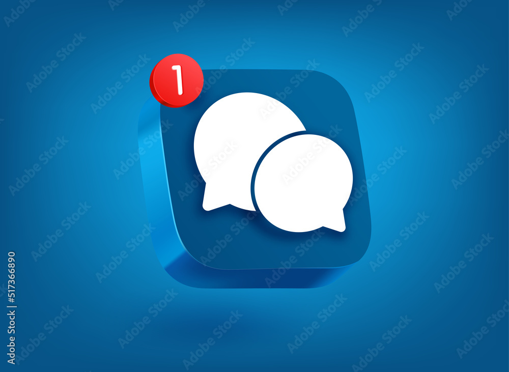 Aufkleber New chat message. 3d vector mobile application icon with notification