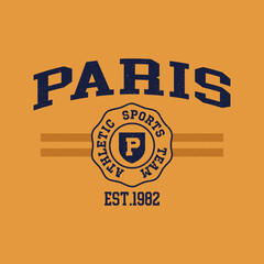 Athletic team state of Paris, France. Typography graphics for sportswear and apparel. Vector print design.
