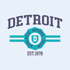Athletic team state of Detroit, Michigan. Typography graphics for sportswear and apparel. Vector print design.