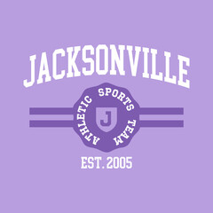 Athletic team state of Jacksonville, Florida. Typography graphics for sportswear and apparel. Vector print design.