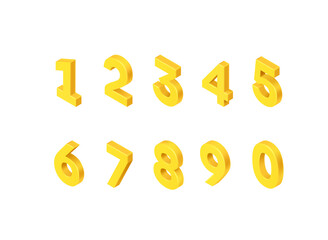 Yellow isometric numbers isoleated on white background. 3d vector