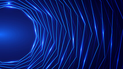 Abstract technology futuristic concept blue neon lighting lines radial circles on dark blue background