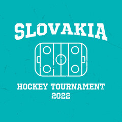 Obraz premium t-shirt or sweatshirt , hoodie design ice hockey tournament Slovakia national team with hockey rink. Vintage illustration.