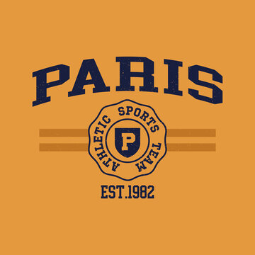 Athletic team state of Paris, France. Typography graphics for sportswear and apparel. Vector print design.