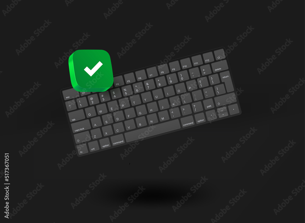 Leinwandbilder compact cpmputer keyboard with checkmark icon. 3d vector illustration