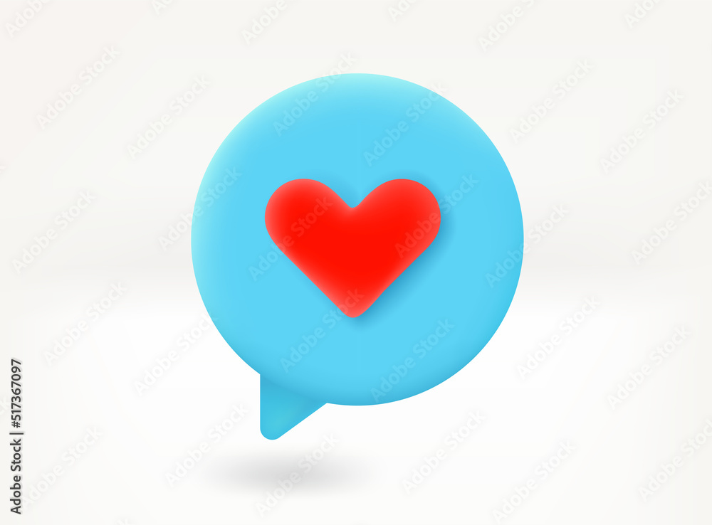 Poster love message concept. speech bubble with red heart. 3d vector icon