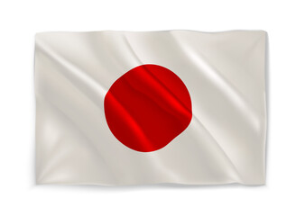White and Red waving national flag of Japan. 3d vector object isolated on white