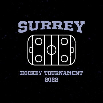t-shirt or sweatshirt , hoodie design ice hockey tournament Surrey, Canada national team with hockey rink. Vintage illustration.