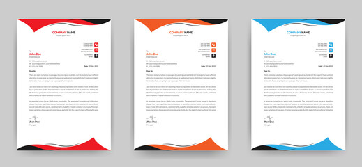 Professional creative clean letterhead template design for your Company and business a4 size with three color variations