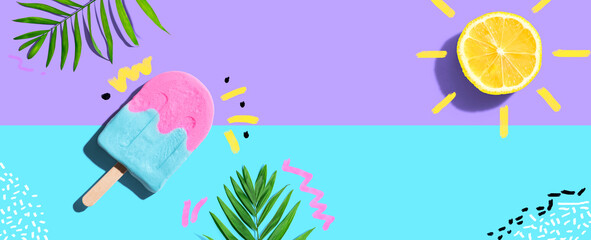 Summer concept with lemon sunlight with a popsicle