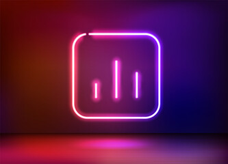 Neon glowing rating chart icon. 3d vector illustration