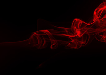 Fluffy puffs of red smoke and fog on black background, fire design