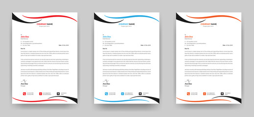 Professional creative clean letterhead template design for your Company and business a4 size with three color variations