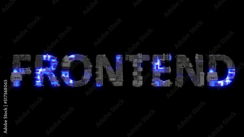 Poster metal scrap cyberpunk text frontend with electrical light and animated surface, isolated - loop vide