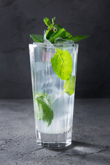 A cocktail with ice and mint