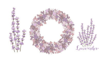 ラベンダーの花とリース