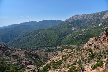 View of the Col de de Siu Mountain Pass. Corse-du-Sud, Corsica, France