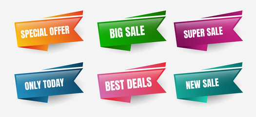 Sale tag label, online shopping web banners. Sales emblem with colorful abstract shape