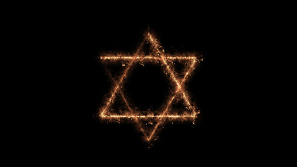 Hexagram - Star of David - Fire and flames hot background with smoke effect and fog - Circle illustration with colorful electric FX for scifi images and texts - Judaism religion 