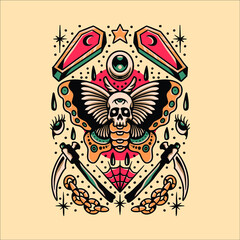 oldschool tattoo flash illustration vector design