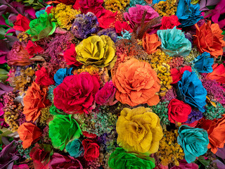 Fototapeta na wymiar Round Bouquet of Roses Made of Paper of Various Colors