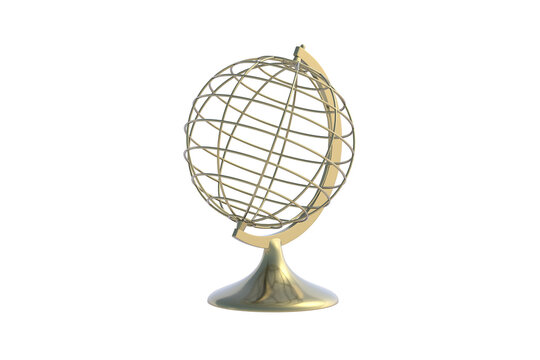 Wire globe of golden color isolated on white background. 3d render
